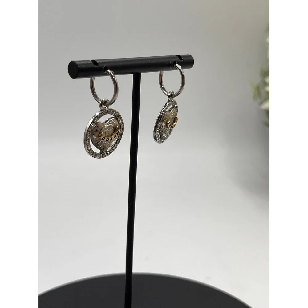 Coach Cream Enamel Logo C's Branded Heart Small Hoop Dangle Earrings